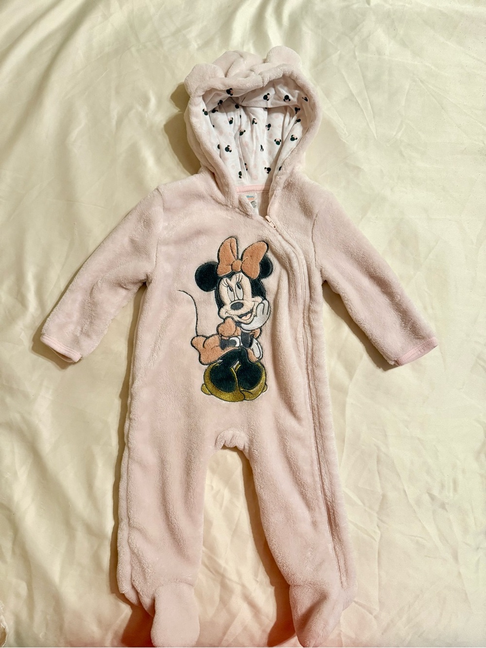 Disney Pink Minnie Mouse Plush Hooded Winter Onesie